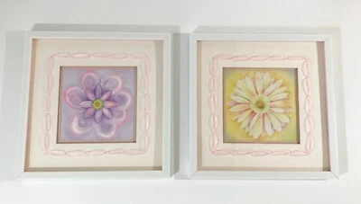 JUEGO DE 2 CAJAS SOMBRAS DECORACIÓN PARED HABITACIÓN NIÑA CUADROS FLORES ENMARCADOS MATE  Foto 1 de 4