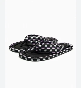 NWT Zara Size USA 6.5 Flat Fabric Multicolor Slides Sandals - Picture 1 of 9