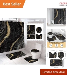 Luxury Marble Bathroom Set 4Pcs Waterproof Shower Curtain Bath Rugs Decor - Picture 1 of 9