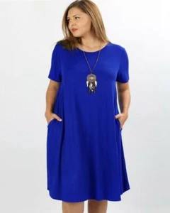 Vestido Midi informal de manga corta Keeping It con bolsillos en azul real - Imagen 1 de 4