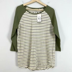 NWT $38 Astrneme Womens Green Striped Raglan Sleeve T Shirt Sz L 3/4 Sleeve Top - Picture 1 of 10