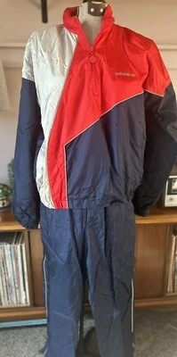 Vintage Adidas 2 Piece Tracksuit  Red Blue Silver With Hood Pockets Med & Large - Image 1 of 4