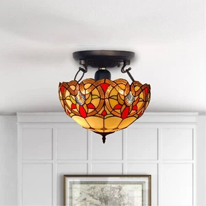 Tiffany 16 inch Multicolor Style Ceiling Lamp Stained Glass Handmade Home Decor - Picture 1 of 14