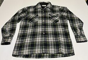 Vtg JCPenneys Towncraft Plus Wool Blend Green Plaid Flannel Shirt Men's M