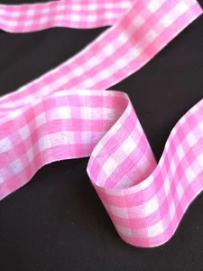Cinta tejida a cuadros de guinga rosa claro 1M 38 mm 1/4 pulgada - Imagen 1 de 3