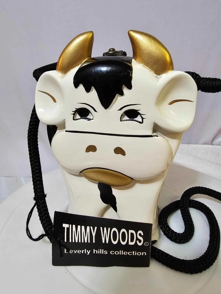 TIMMY WOODS COW BULL PURSE WHITE CLUTCH SHOULDER BAG limited ed -NOS-READ-  B8 - Image 1 of 4