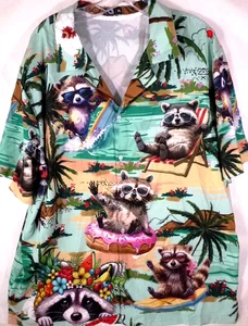 Raccoons! Mens Hawaiian Shirt-XL Extra Large-Short Sleeve-Button Down-Casual - Picture 1 of 8