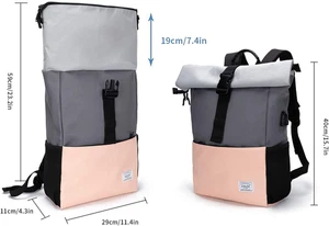 Rolltop Rucksack Groß 15.6" Laptopfach | Damen & Herren | Schule Uni Freizeit - Bild 1 von 16