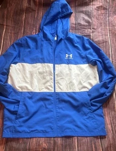 Under Armour Lightweight Jacket Men's XL Blue White Full Zip Hood - Picture 1 of 3