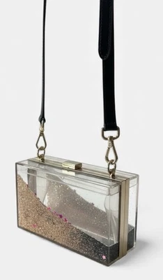 Bolso de hombro Skinnydip plateado brillo líquido transparente Star Hearts rosa Foto 1 de 4