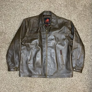 Winchester Mens Leather Jacket Brown Coat Large Full Zip Bomber Snap Cuffs - Picture 1 of 14