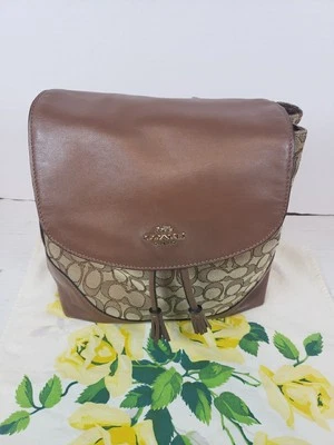 Coach Elle F73313 Tan Canvas Signature Leather Backpack Tassel Drawstring  - Image 1 of 4