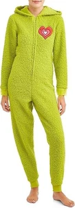 Grinch Union Suit Womens XL Green Costume Pajamas Hooded Christmas Zip Up - Picture 1 of 3