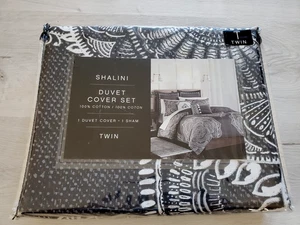 Nuovo set copripiumino SHALINI matrimoniale (copripiumino e finta) 100% cotone grigio antracite - Foto 1 di 6