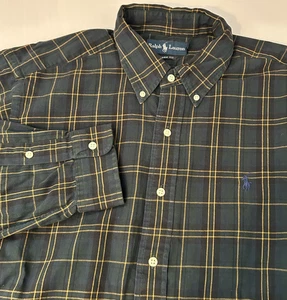 Ralph Lauren Classic Fit Long Sleeve Green/Blue/Gold Plaid Mens Size XL Pony - Picture 1 of 8
