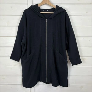 WRAP Cardigan Womens Size UK 20 Black Full Zip Hooded Relaxed Cotton Casual - Picture 1 of 9