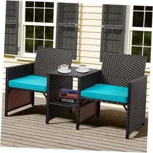 Wicker Patio Conversation Furniture Set with Detachable Chairs & Table Blue - Picture 1 of 8