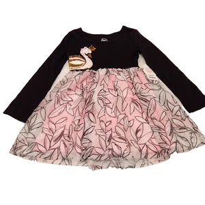 Wonder Nation Toddler Dress Black and Pink Lace Sequined Swan Princess XS (4-5) - Picture 1 of 11
