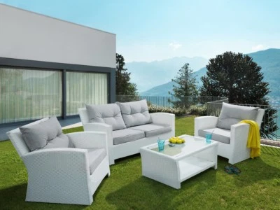 Rattan Gartenmöbel Sitzgruppe Rattanlounge weiss grau Möbel für Terrasse Garten - Bild 1 von 4