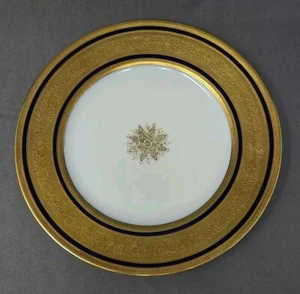 Delinieres & Co.Limoges Heavy Gold Encrusted Wide Rim Dinner Plate 10 1/4" - Picture 1 of 7