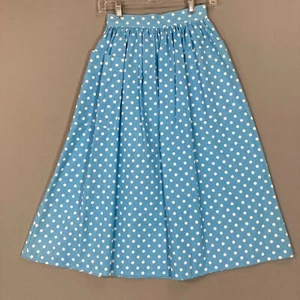 Vintage Polka Dot Blue White Skirt Rockabilly USA Made Size 3 24" Waist Pockets - Picture 1 of 12