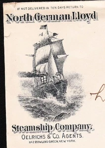 North German Lloyd Steamship Co Oelrichs New York StaP Flag #3 Cover City 9u - Picture 1 of 4