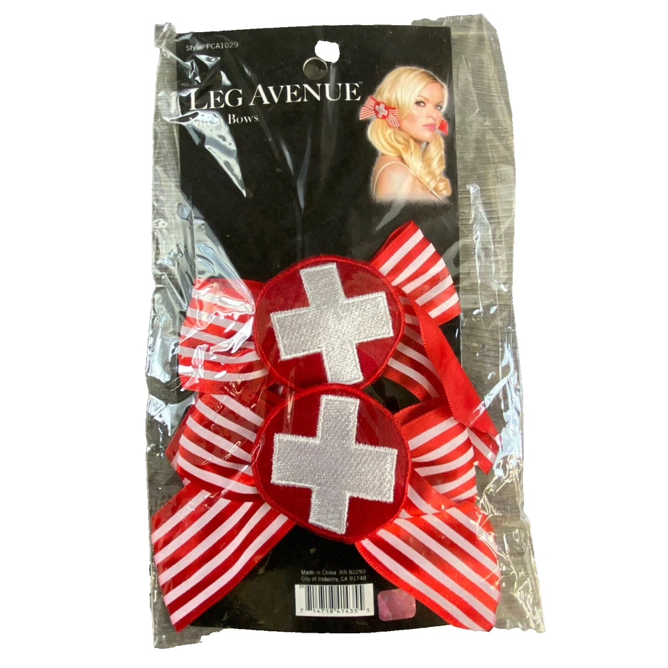 Pinzas de moño de enfermera Leg Avenue rojo blanco caramelo rayas disfraz cruzado Foto 1 de 4
