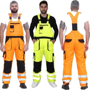 Herren Hi Viz Kontrast Overall Bib & Brace atmungsaktive Latzhose Hose - Bild 1 von 10
