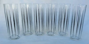 6 Vintage Retro MCM 7" Ice Tea Glasses in Black & White Stripes by Libbey - Picture 1 of 6