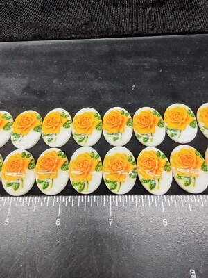 Vintage Lot 30pcs Yellow Rose Flower Resin Cabochons 13x18mm  - Image 1 of 4