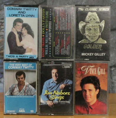 Country 6 Cassettes tapes Lot Gill Conway Twitty Mickey Gilley Parton Jim Nabor - Image 1 of 4