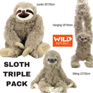 Juego de TRES Juguete de Peluche Sloth Sot - Colgado, Sentado y Jumbo - Wild Republic - Imagen 1 de 3