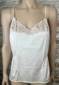 Vintage Sliky Satin Chantilly Lace Camsiole SZ 36 Beige Antron Nylon Vanity Fair - Picture 1 of 9