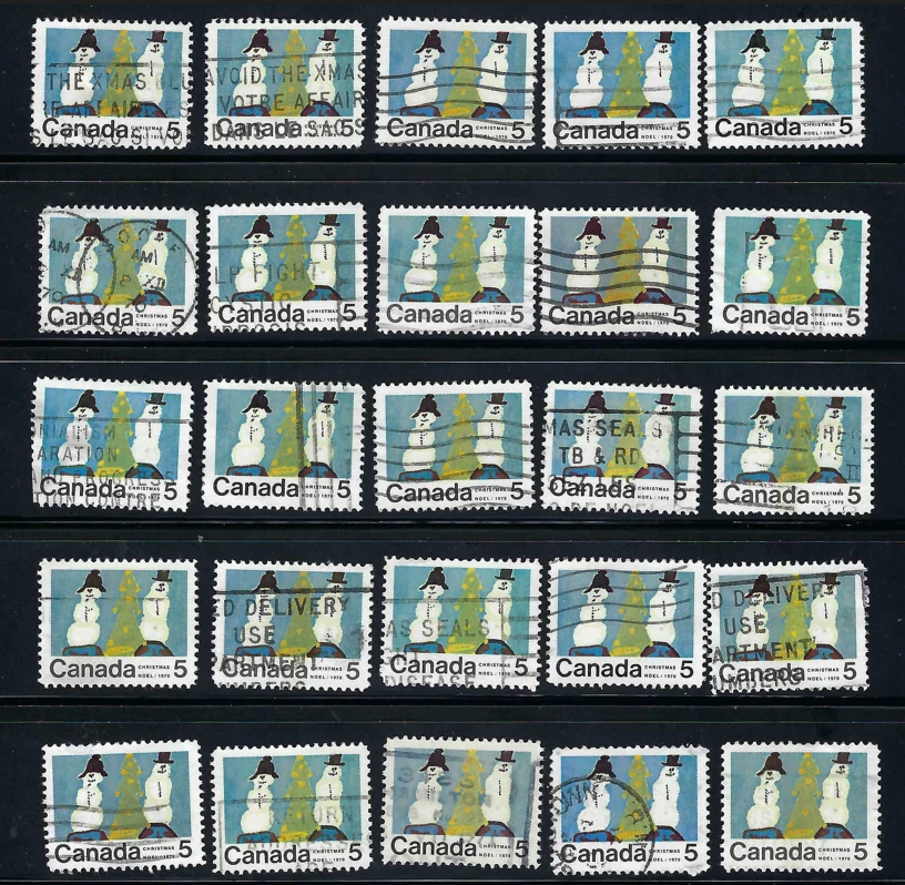 Canada #523, 5c Christmas - Snowmen & Tree -- Wholesale/Bulk Lot of 25 - Imagem 1 de 1