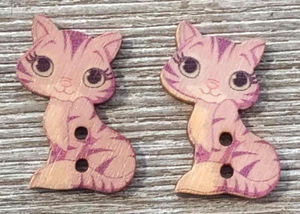 2 Purple Cat Kitten Sewing Buttons Crafting Wood 2 Hole 1" - Imagen 1 de 2