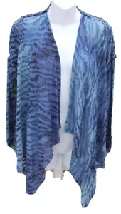 CALVIN KLEIN BLUE MULTI GEOMETRIC CASUAL 3/4 SLEEVE WRAP SWEATER PETITE XS NEW - Picture 1 of 3