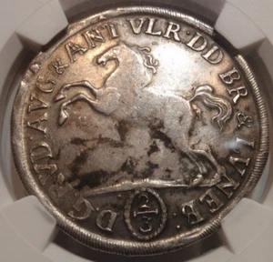 1698 HCH NGC AU details BRUNSWICK-WOLFENBUTTEL 2/3 Thaler 24 MARIENGROSCHEN - Picture 1 of 9