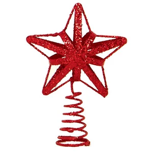 Christmas Decoration Tree Topper 13cm Glitter Star - Red - Picture 1 of 2