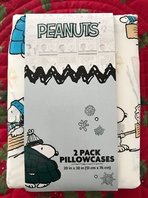 NUEVO PEANUTS SNOOPY ~ PAQUETE DE 2 ~ Funda de almohada estándar de algodón ~ VACACIONES ~ REGALO Foto 1 de 4