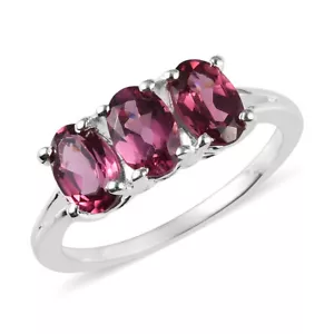 Natural Rhodolite Garnet 3-Stone Ring in Sterling Silver (Size 8.0)1.75 ctw - Picture 1 of 6