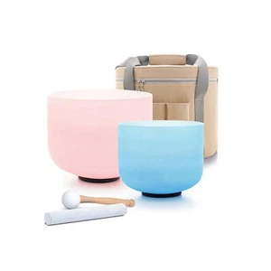 Color Crystal Singing Bowl Set of 2 PCS 8-10inch 432 Hz 8"G Blue 10"C Pink So... - Picture 1 of 8