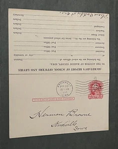 1922 UY9 SURCHARGE MR16-13 POSTAL CARD +REPLY KNOXVILLE IA LEVIES MACHINE CANCEL - Picture 1 of 2