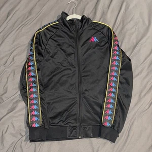 Kappa Black Track Giacca Jacket Retro Black Arm Tape Logo Mens Zipper  Medium - Picture 1 of 6