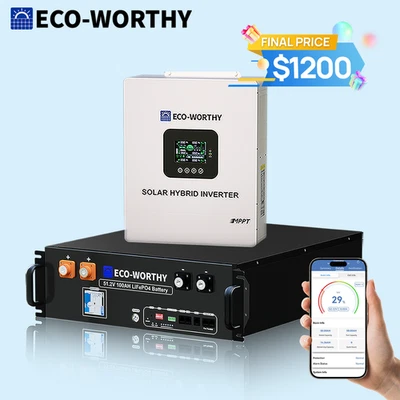 ECO-WORTHY Home Backup Power 48V 100Ah LiFePO4 Battery+5kW 48V Off-grid Inverter - Image 1 of 4