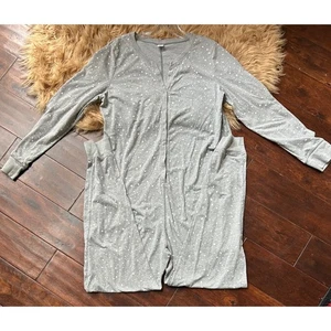 Old Navy Womens L Gray Star Moon Print One Piece Pajama Union Suit Sleepwear - Picture 1 of 5