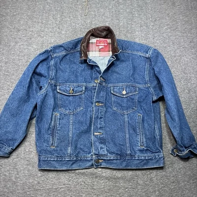 Chaqueta vaquera vintage Marlboro Country Store de mezclilla para hombre cuello de cuero mediano años 80 Foto 1 de 4