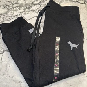 Victorias Secret PINK Women’s Small Collegiate Crop Jogger Pants NEW Black - Picture 1 of 4
