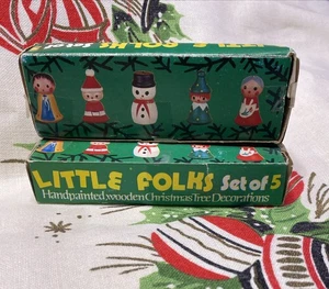 ✨2X Vintage 1980 Little People Holz handbemalt Weihnachtsschmuck 5er Set Neu aus altem Lagerbestand✨ - Bild 1 von 7