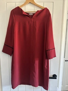 Jaeger rot & schwarz elegantes Etuikleid V-Ausschnitt Langarm UK Größe 14 *sehr guter Zustand* - Bild 1 von 6