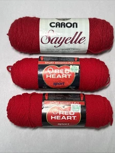 Red Heart Sport 3-fädig Kirschrot & Caron Sayelle Scarlett 4-fädig Garn - 3 Stück - Bild 1 von 15